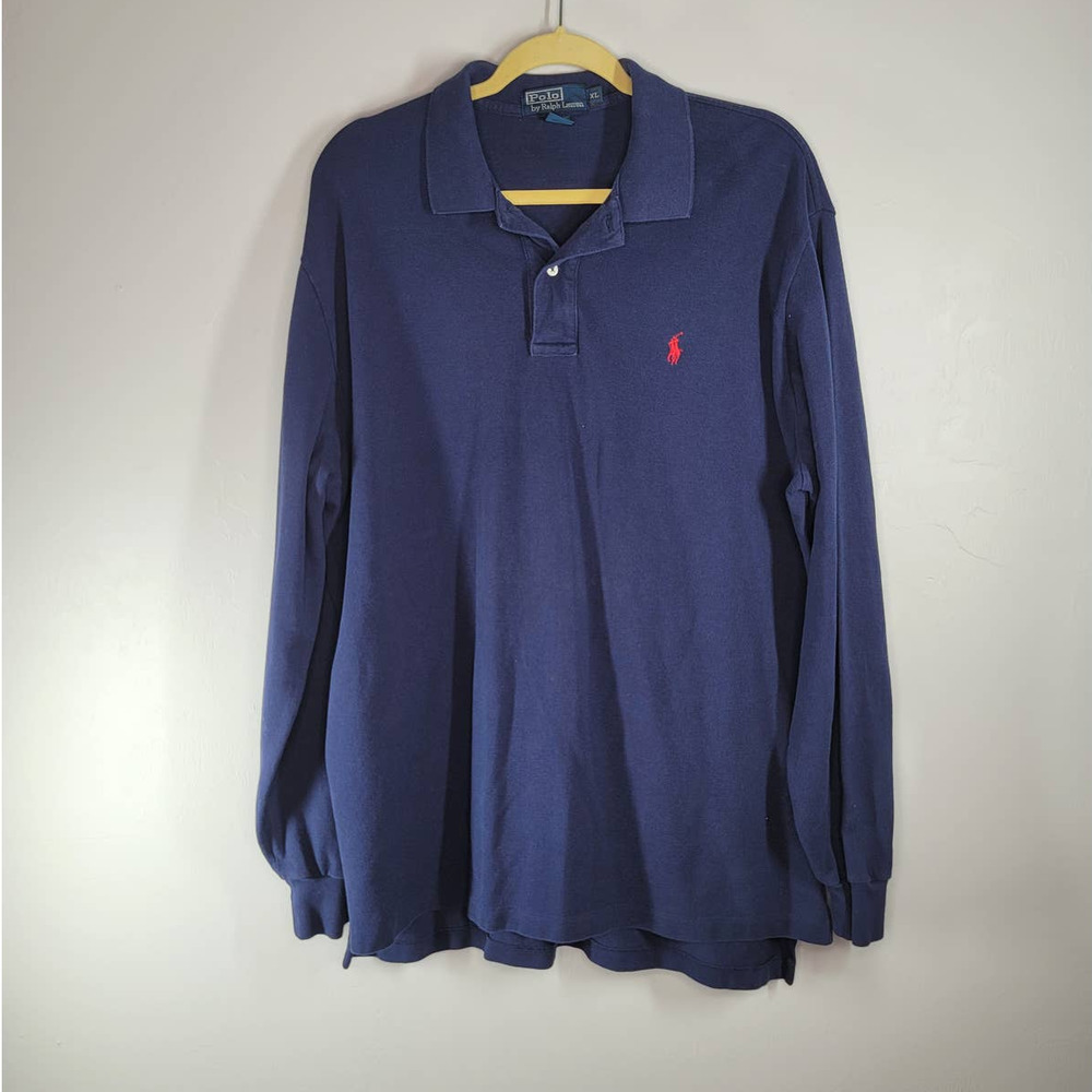 Polo By Ralph Lauren Polo Shirt Size XL Button Placket Point Collar Navy Blue